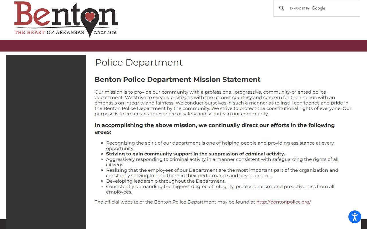 Benton Police city page inmate population info