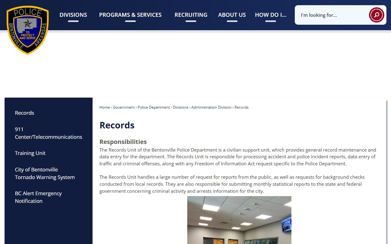 Bentonville Police Records inmate population page