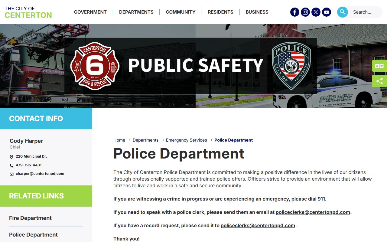 Centerton Police Department inmate population page