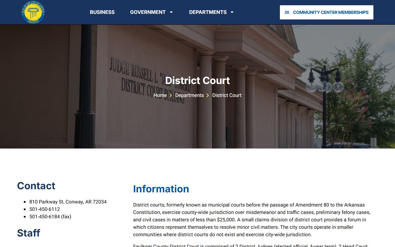 Conway District Court inmate population case page