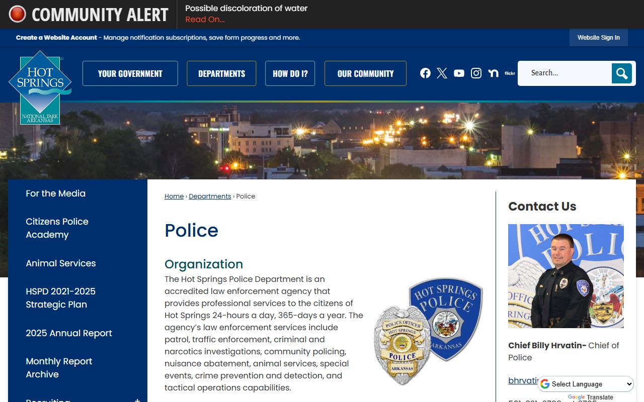 Hot Springs Police Department inmate population page