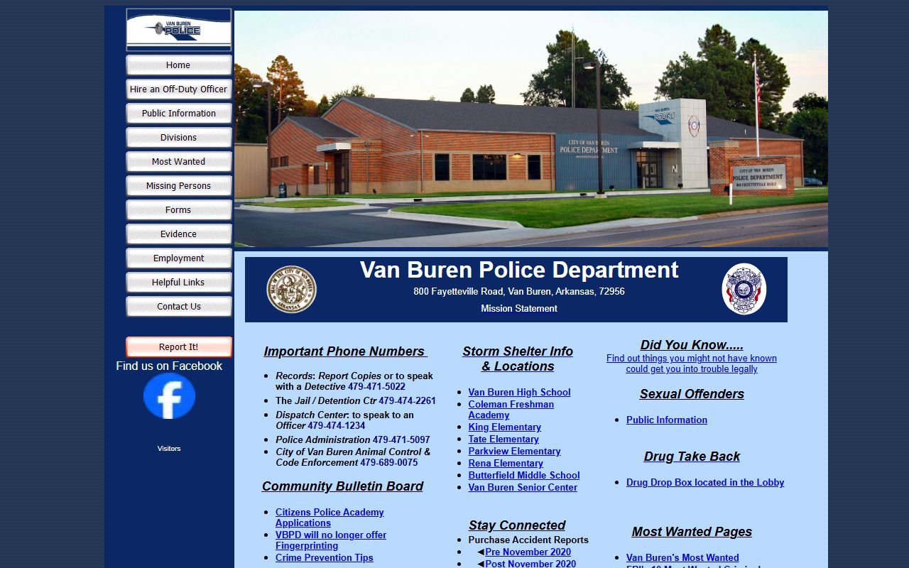 Van Buren Police Department inmate population records