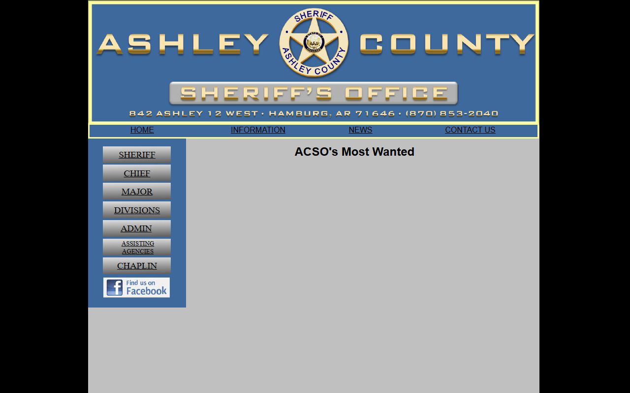 Ashley County inmate roster page with booking and custody data