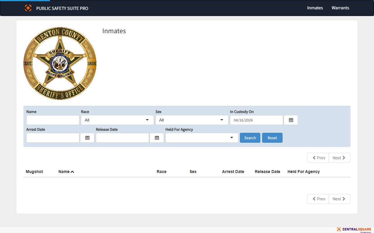 Benton County inmate roster with booking photos and charges