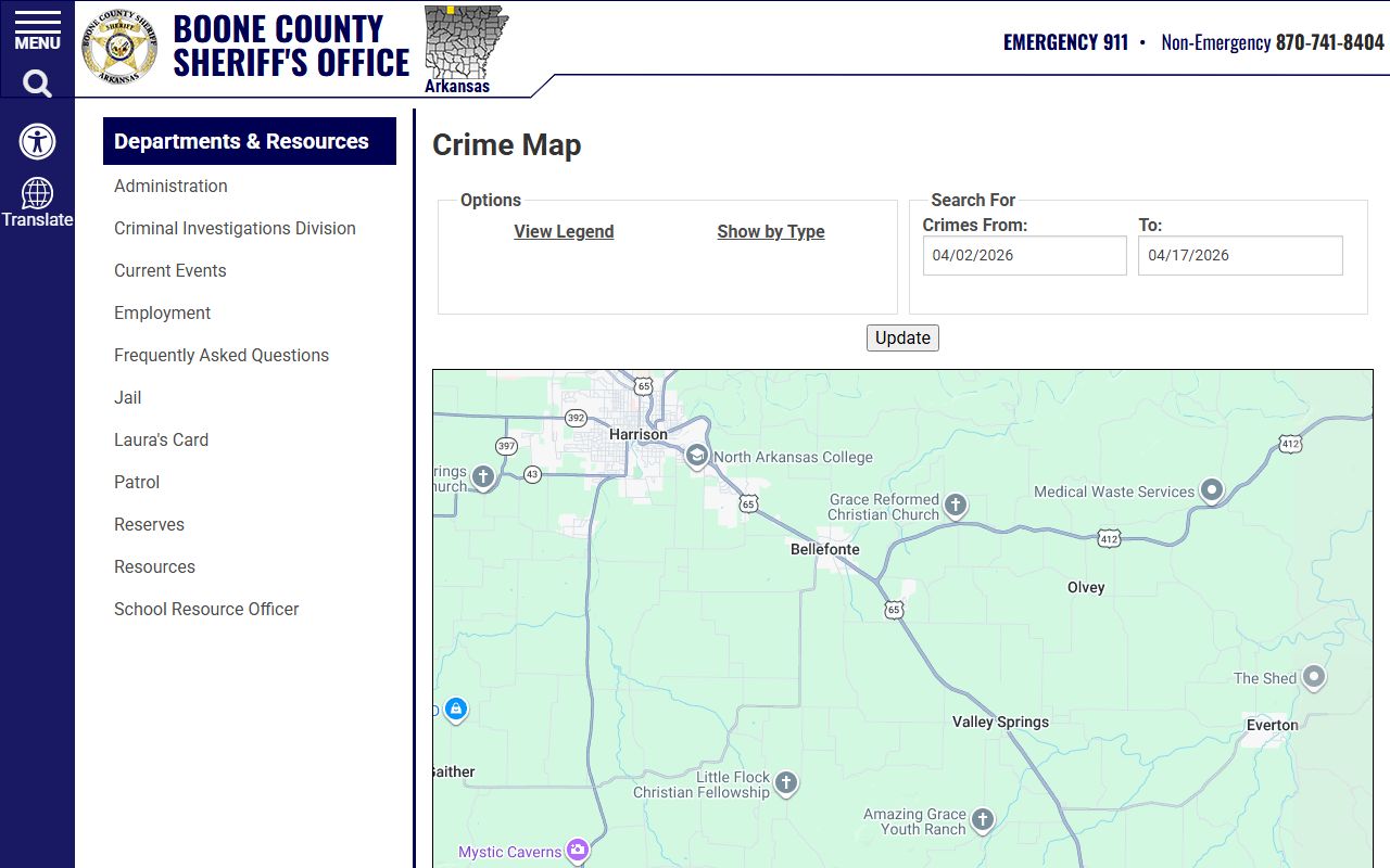 Boone County crime map with incident locations