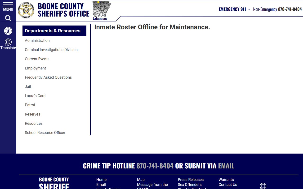 Boone County inmate roster page with charges and bond info