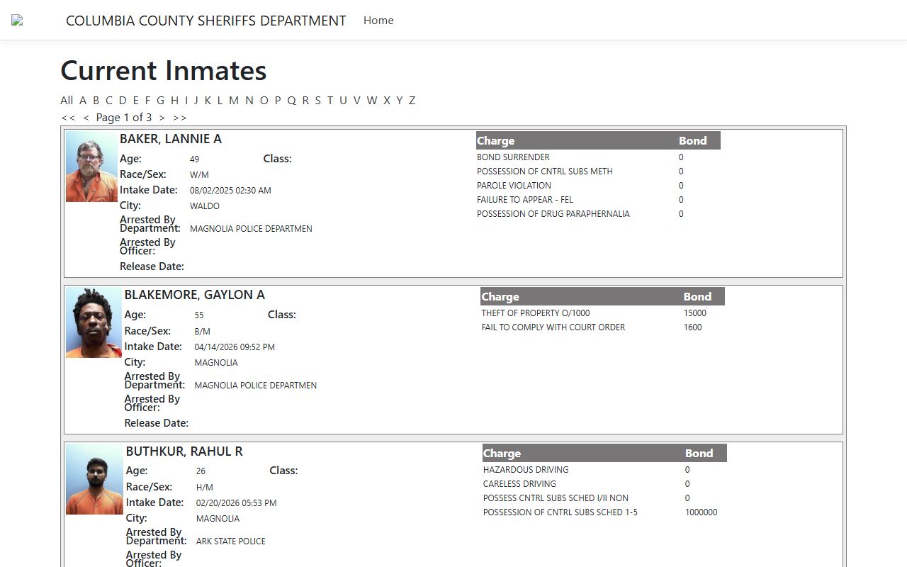 Columbia County ISOMS inmate population portal