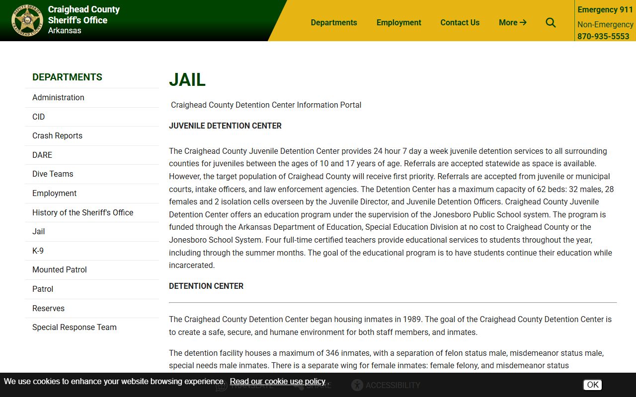 Craighead County jail info page inmate population