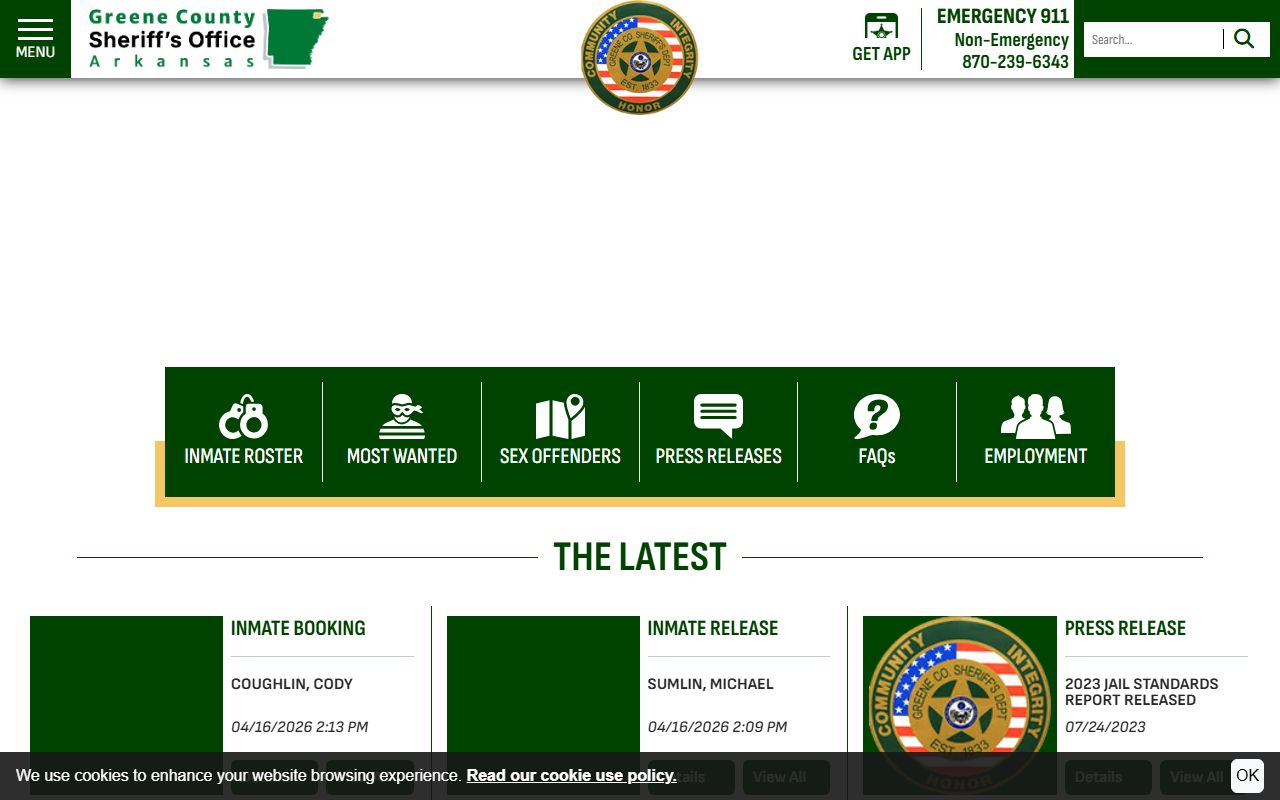 Greene County Sheriff inmate population page