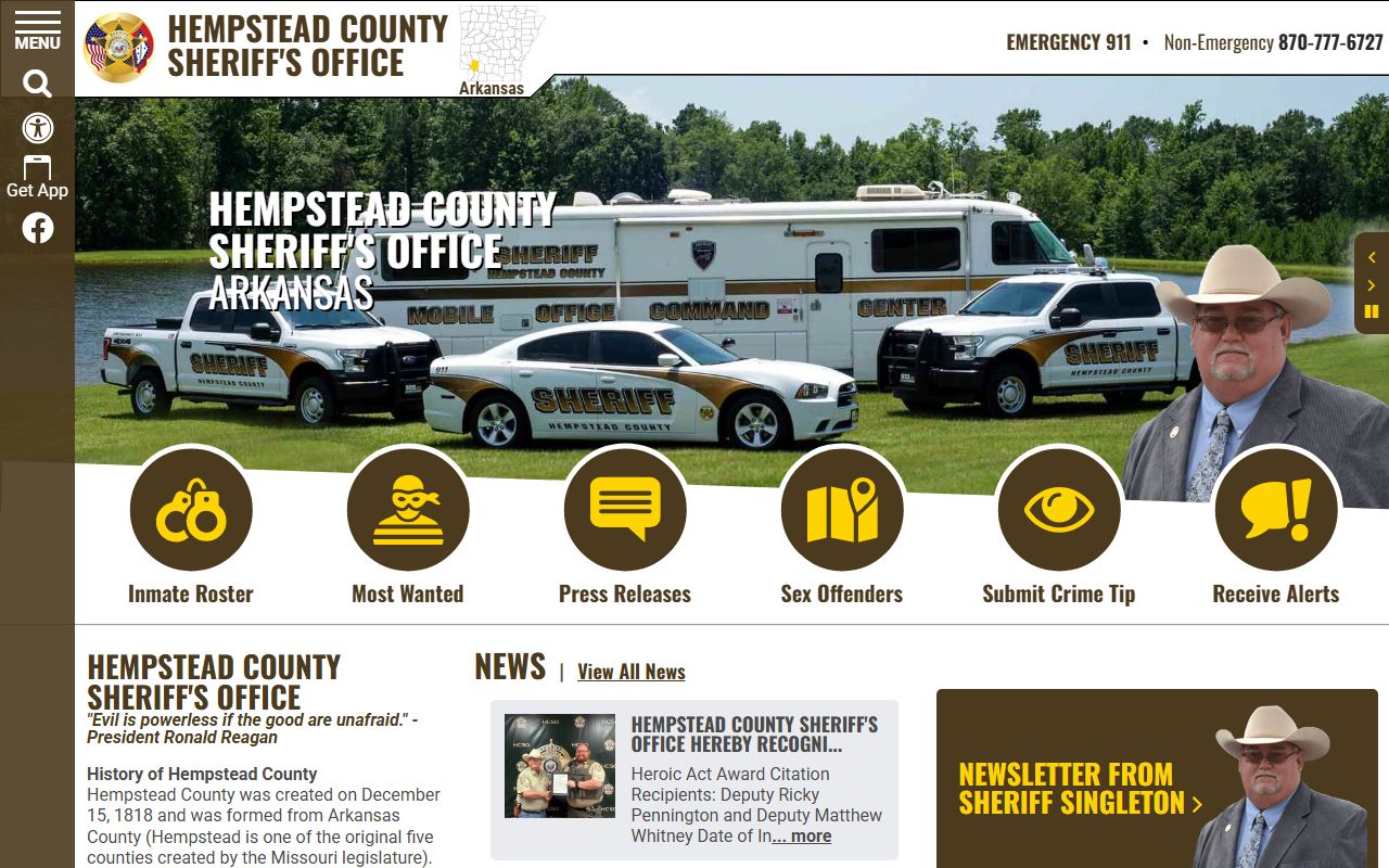 Hempstead County Sheriff inmate population page