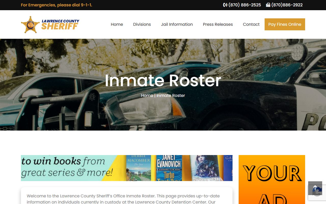 Lawrence County inmate roster with booking numbers and charges