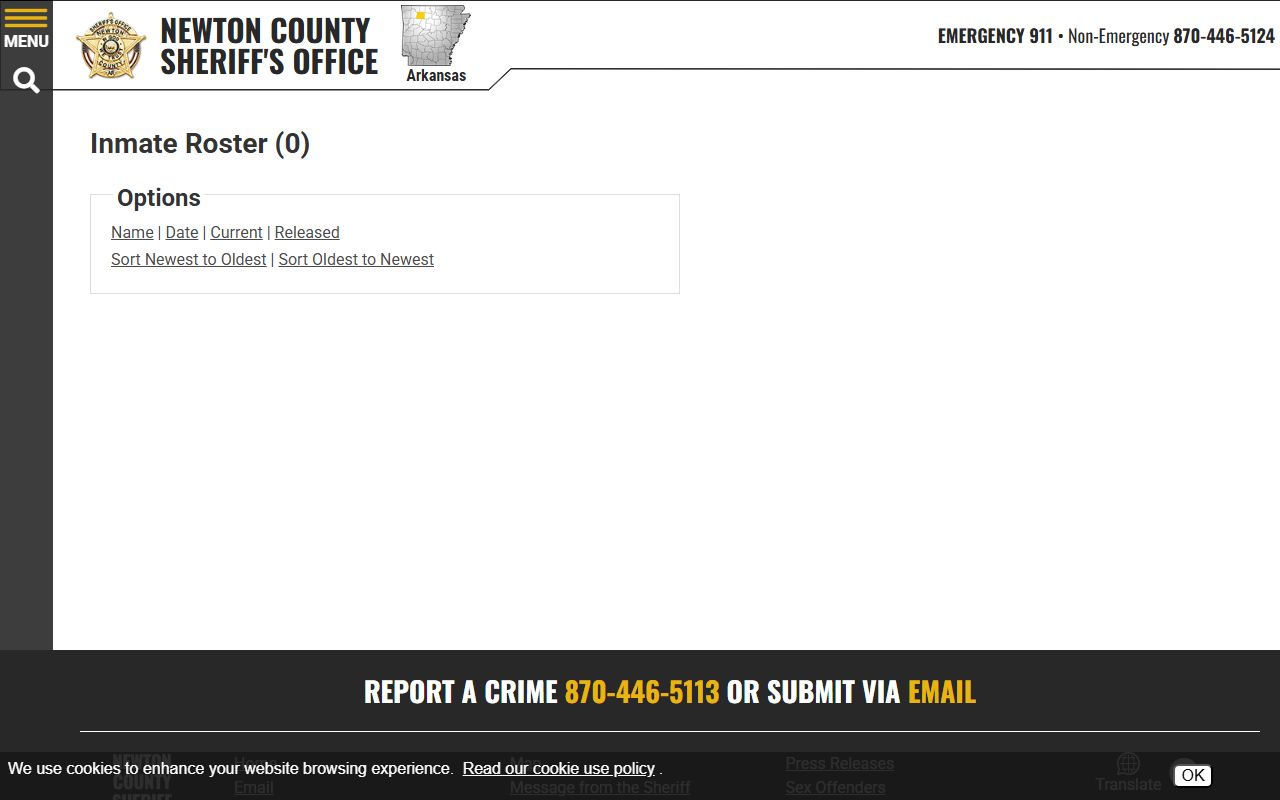 Newton County inmate roster page with booking and bond data