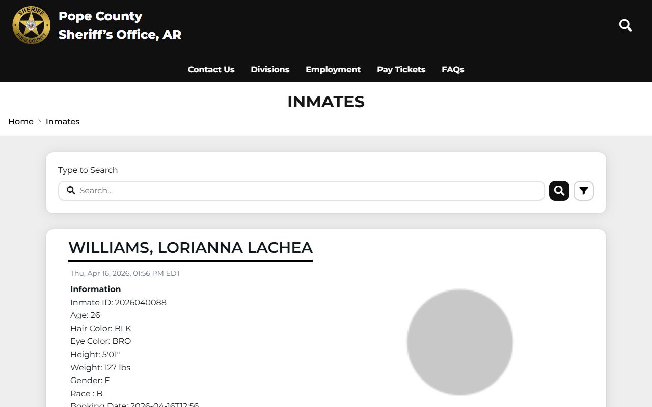 Pope County inmate population roster page