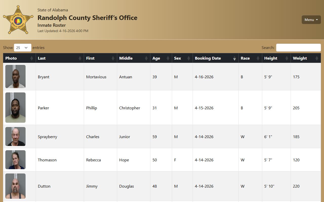 Randolph County inmate population roster online search