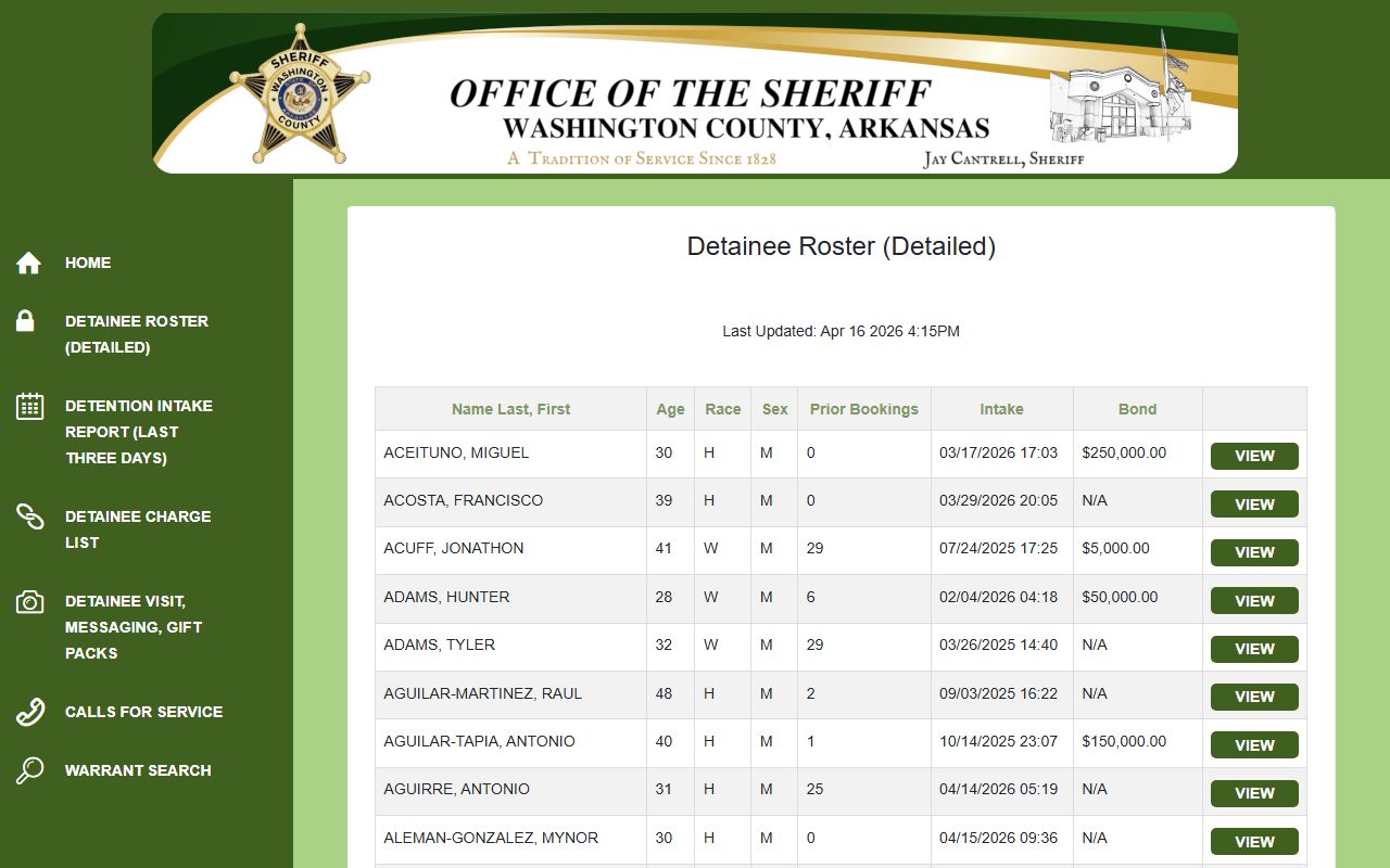 Washington County inmate population alpha roster