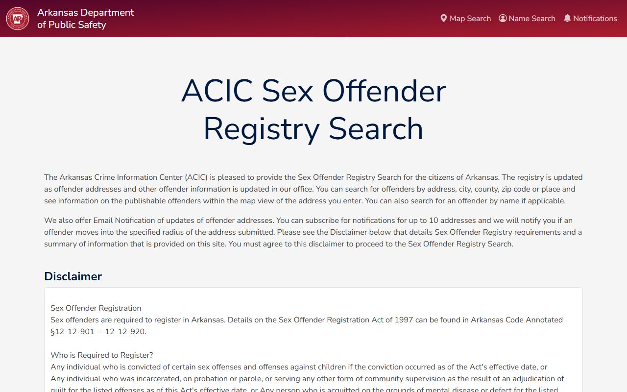 ACIC sex offender registry Arkansas inmate population