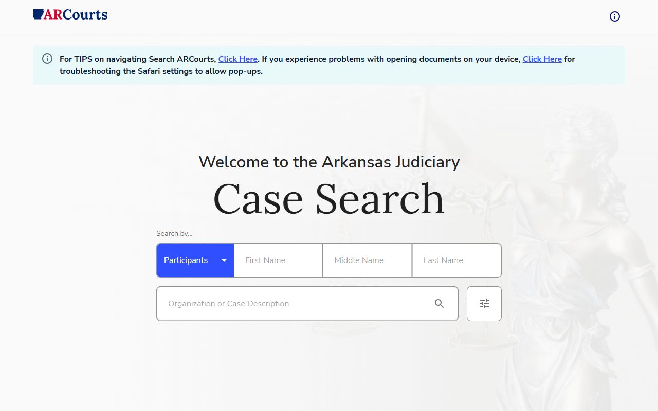 Arkansas CourtConnect portal for inmate case records